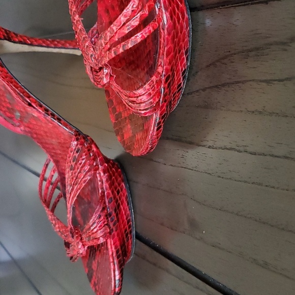 René Caovilla Snakeskin Slingback Heel Sandals, Red, 39EU (9US) - Picture 11 of 15
